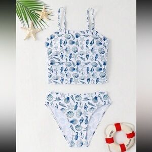 Girls tankini - Blue Seashell Print